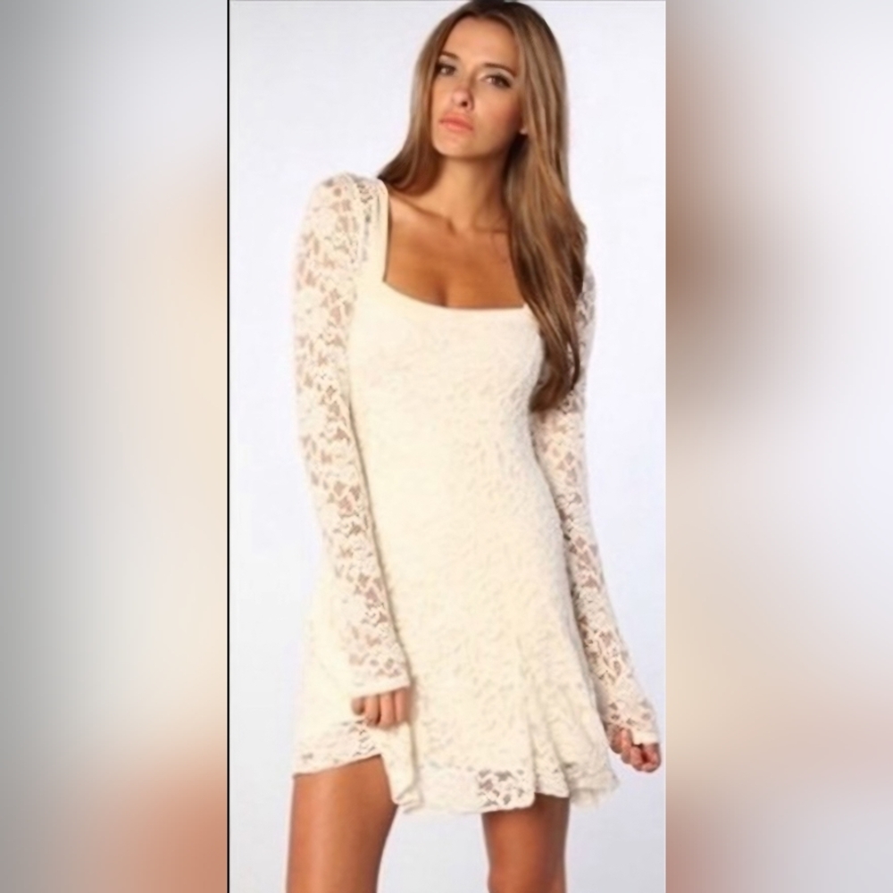 Free People Long Sleeve Lace Mini Dress: Size XS